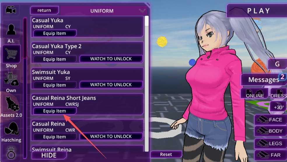 女子高中生沙盒中文版游戏换装方式3